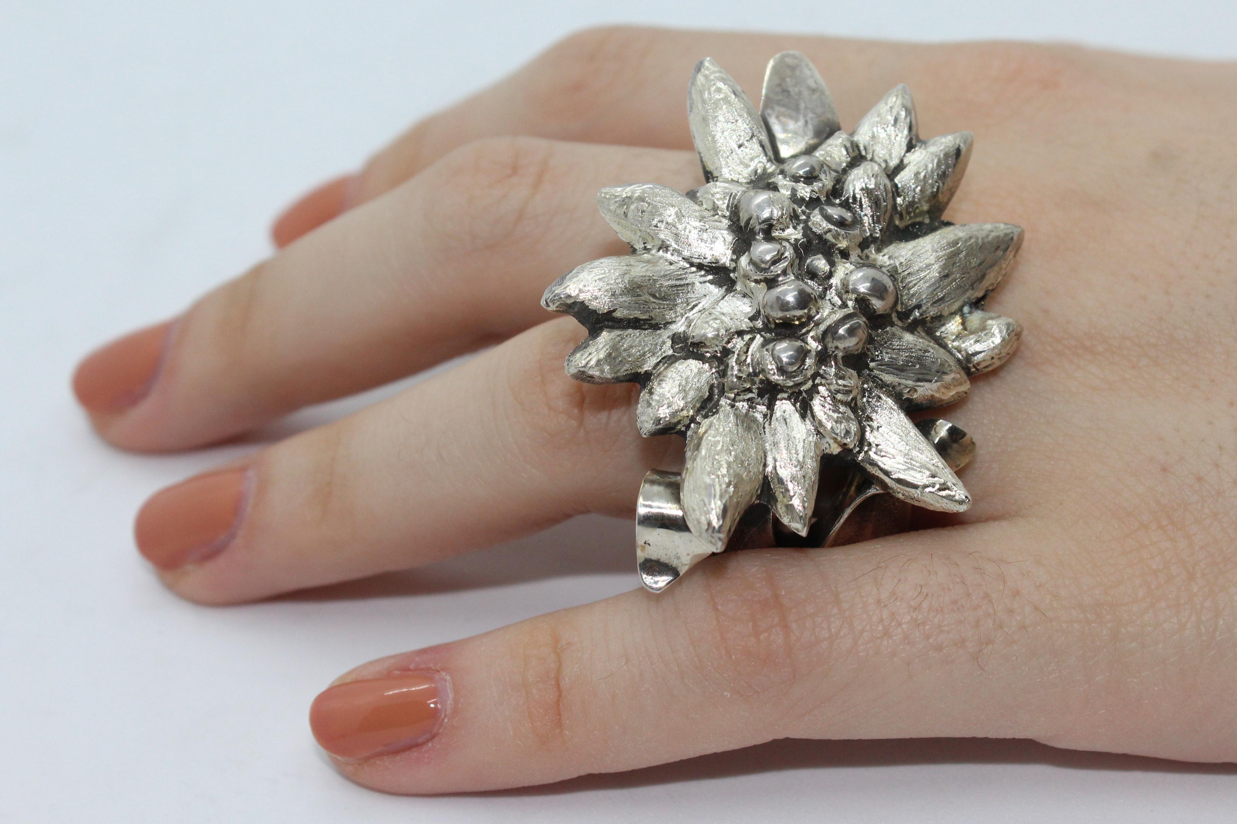 Anello, Edelweiss,  Argento, Design raro, Regalo di lusso, Fatto a mano, Italia in vendita 1