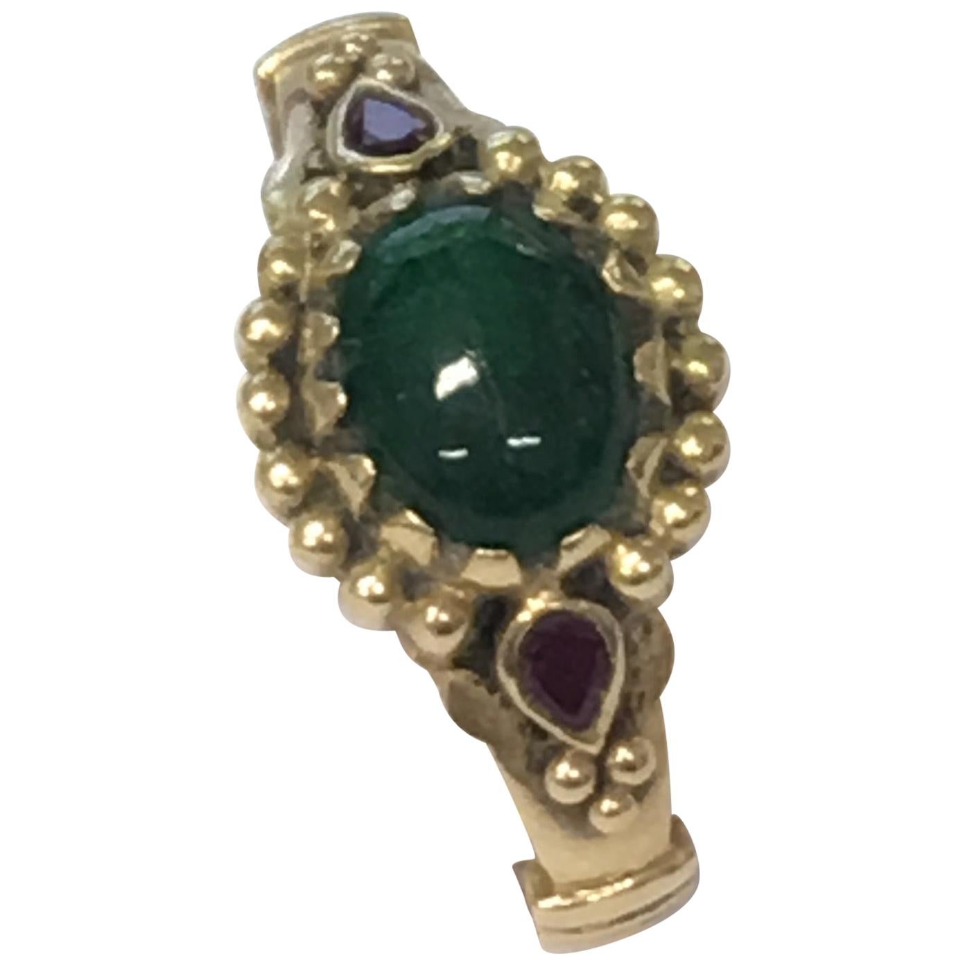 Ring, Emerald and Ruby, 18 Karat Gold For Sale