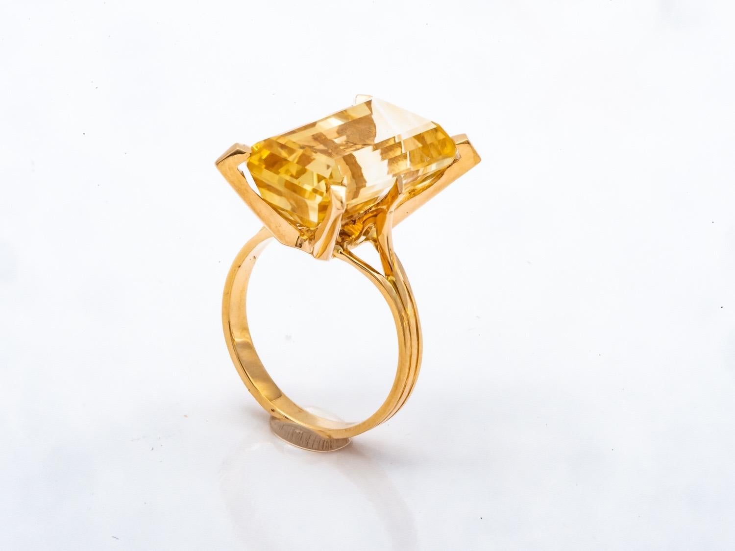 Ring Emerald Citrine Gold 18 Karat In Excellent Condition For Sale In Vannes, FR