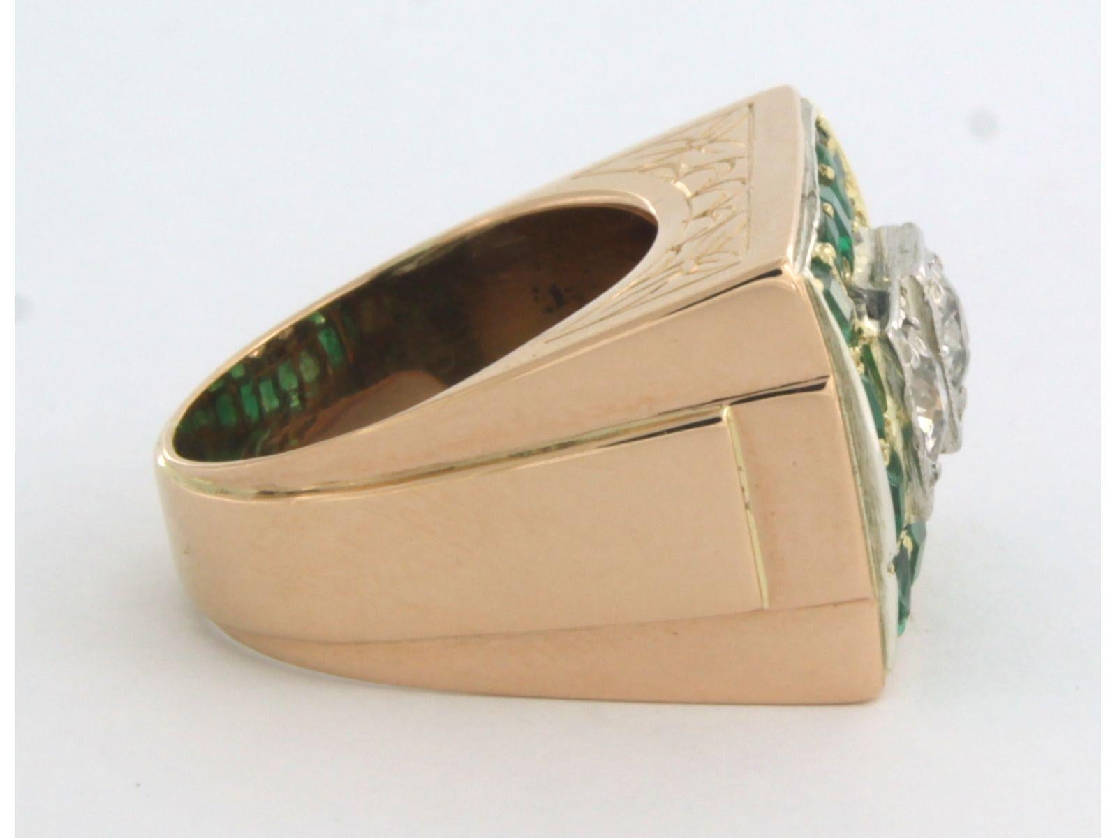 Art Deco Ring Emerald Diamond 18k bicolor gold For Sale