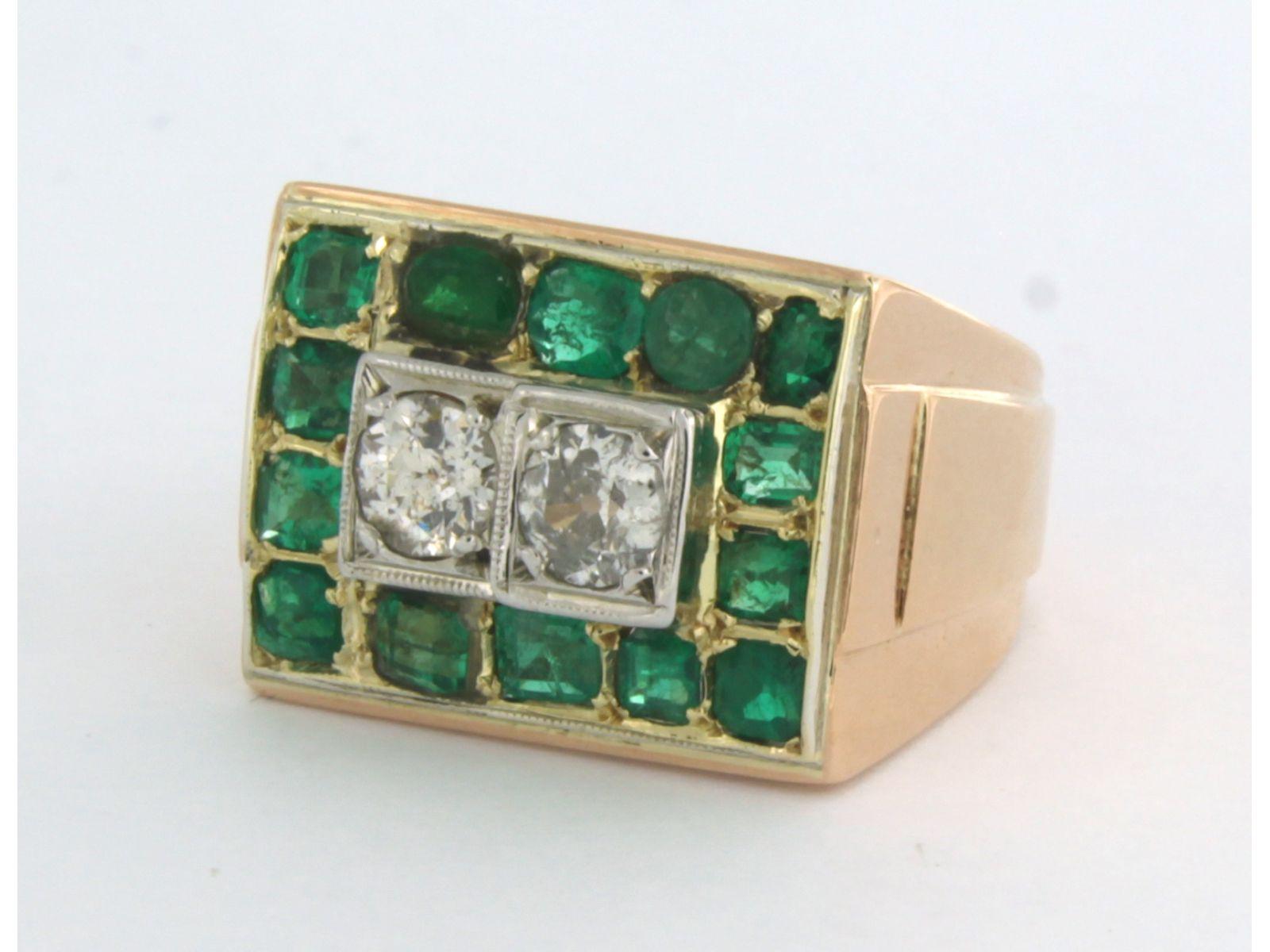 Women's Ring Emerald Diamond 18k bicolor gold For Sale