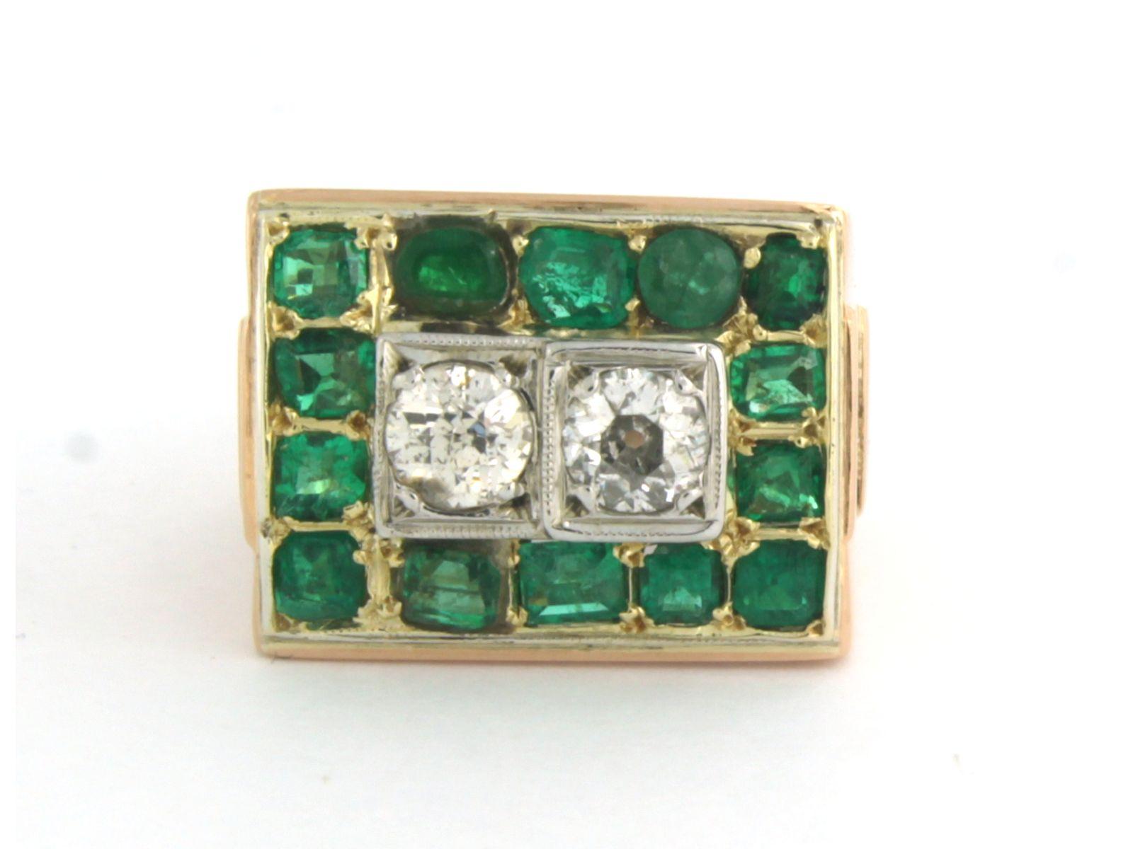 Ring Emerald Diamond 18k bicolor gold For Sale 1