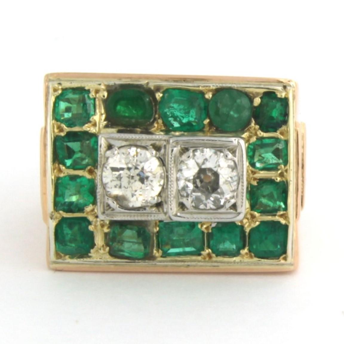 Ring Emerald Diamond 18k bicolor gold For Sale 2