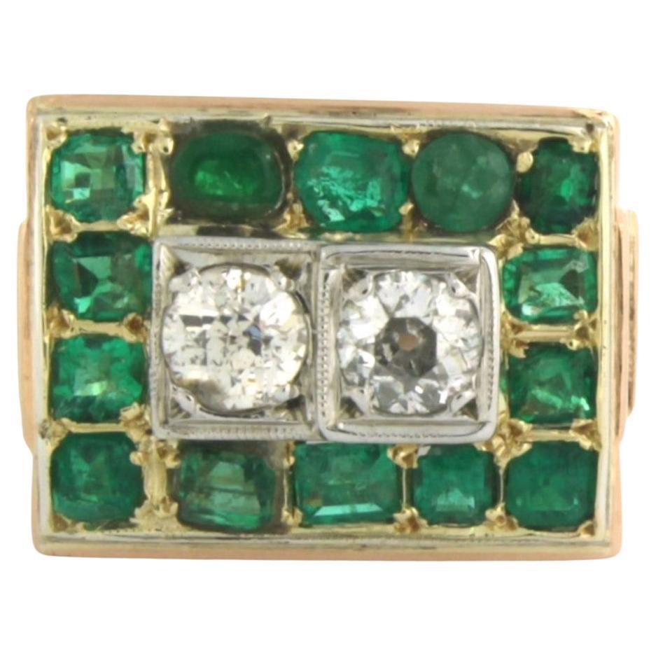 Ring Emerald Diamond 18k bicolor gold