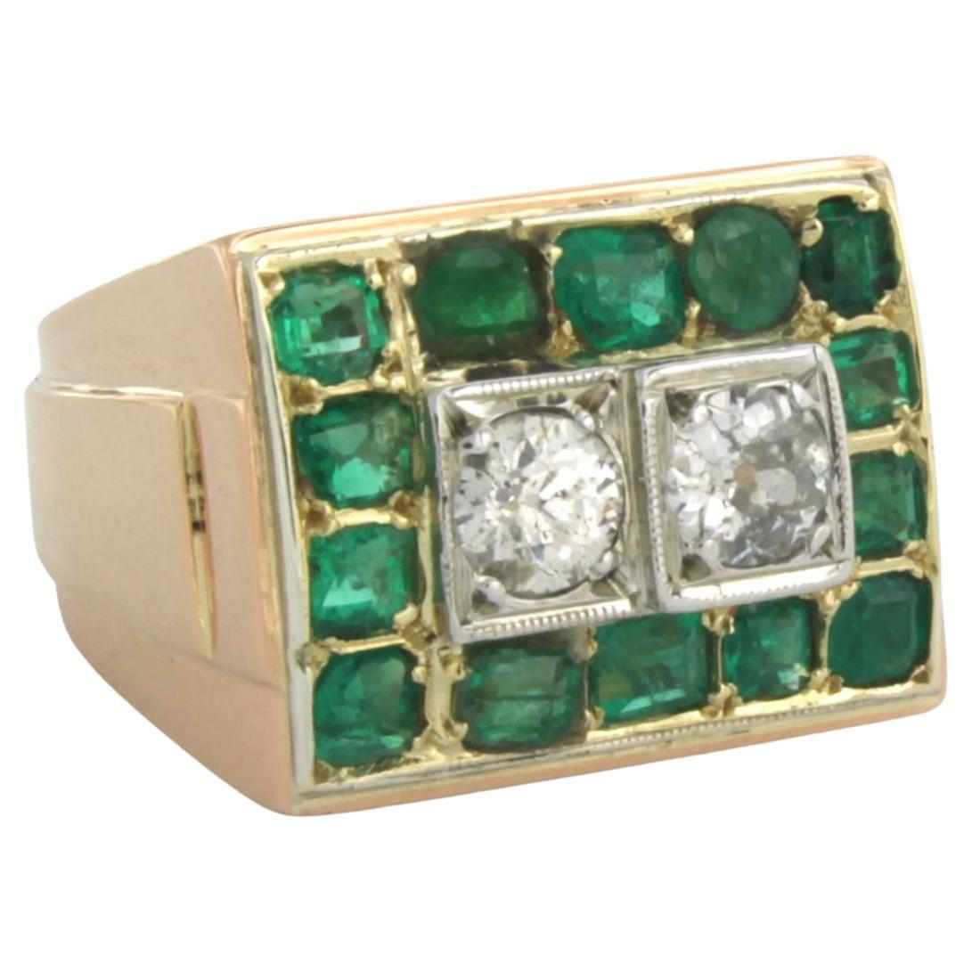 Ring Emerald Diamond 18k bicolor gold For Sale