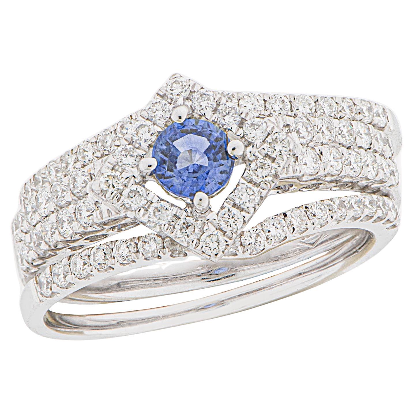 Ring: Engagement Ring Tanzanite Diamonds Brilliant Cut 18K White Gold 3 pieces For Sale