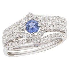 Ring: Engagement Ring Tanzanite Diamonds Brilliant Cut 18K White Gold 3 pieces