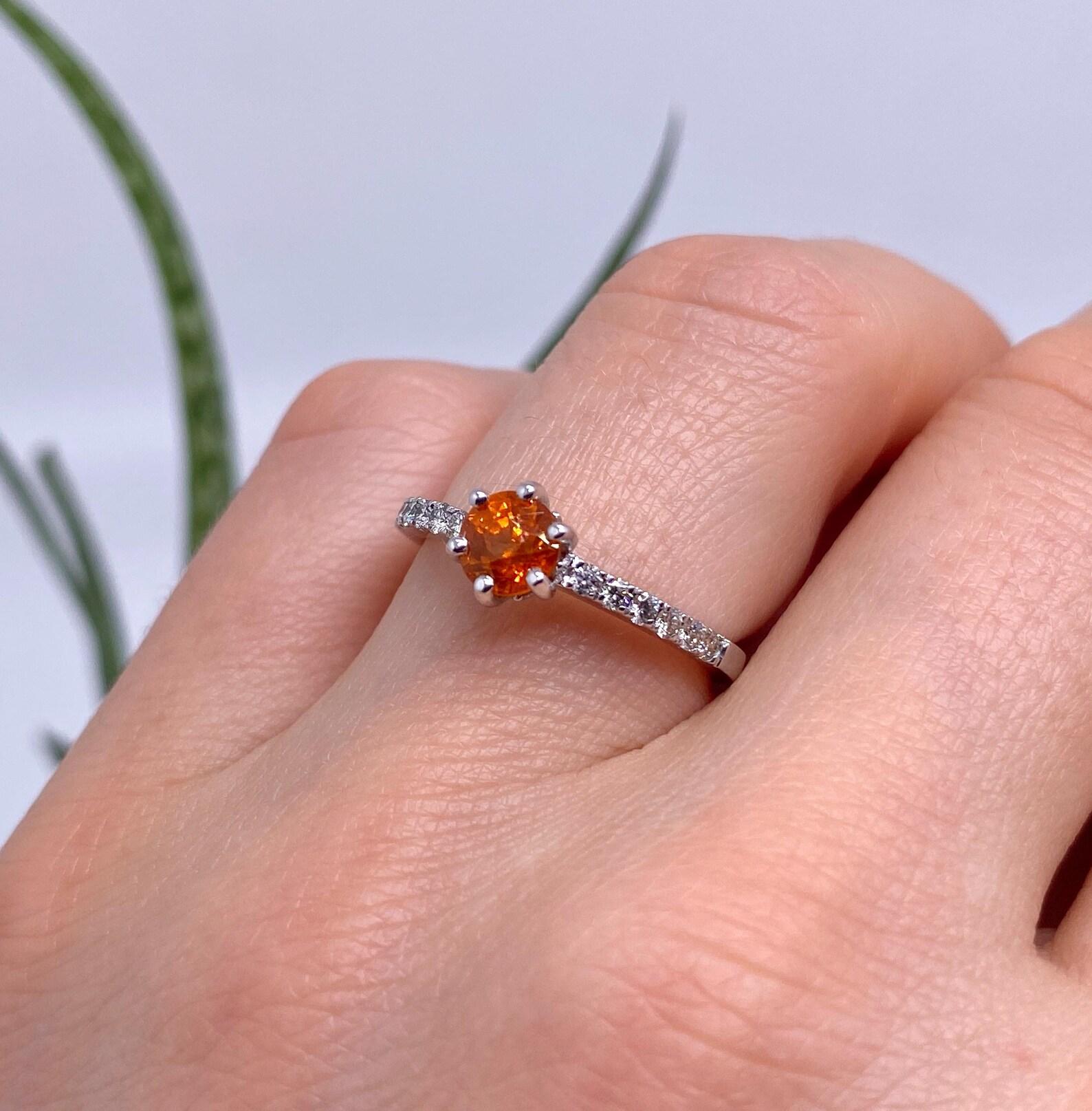 High Victorian Ring Fanta Garnet and Diamonds natural gems, 14 Karat White Gold, 7US, Certified For Sale
