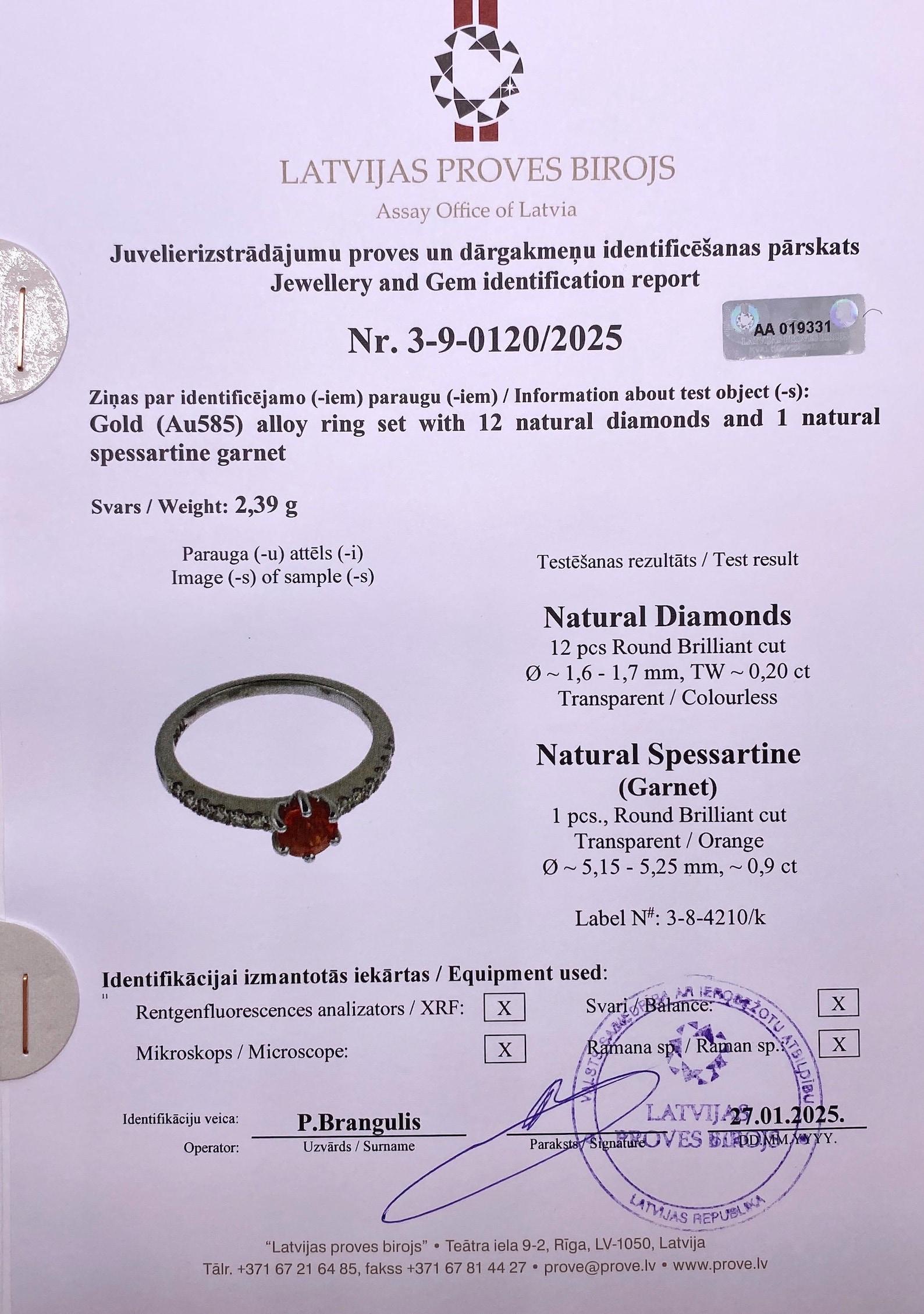 Ring Fanta Garnet and Diamonds natural gems, 14 Karat White Gold, 7US, Certified In New Condition For Sale In Daugavpils, LV
