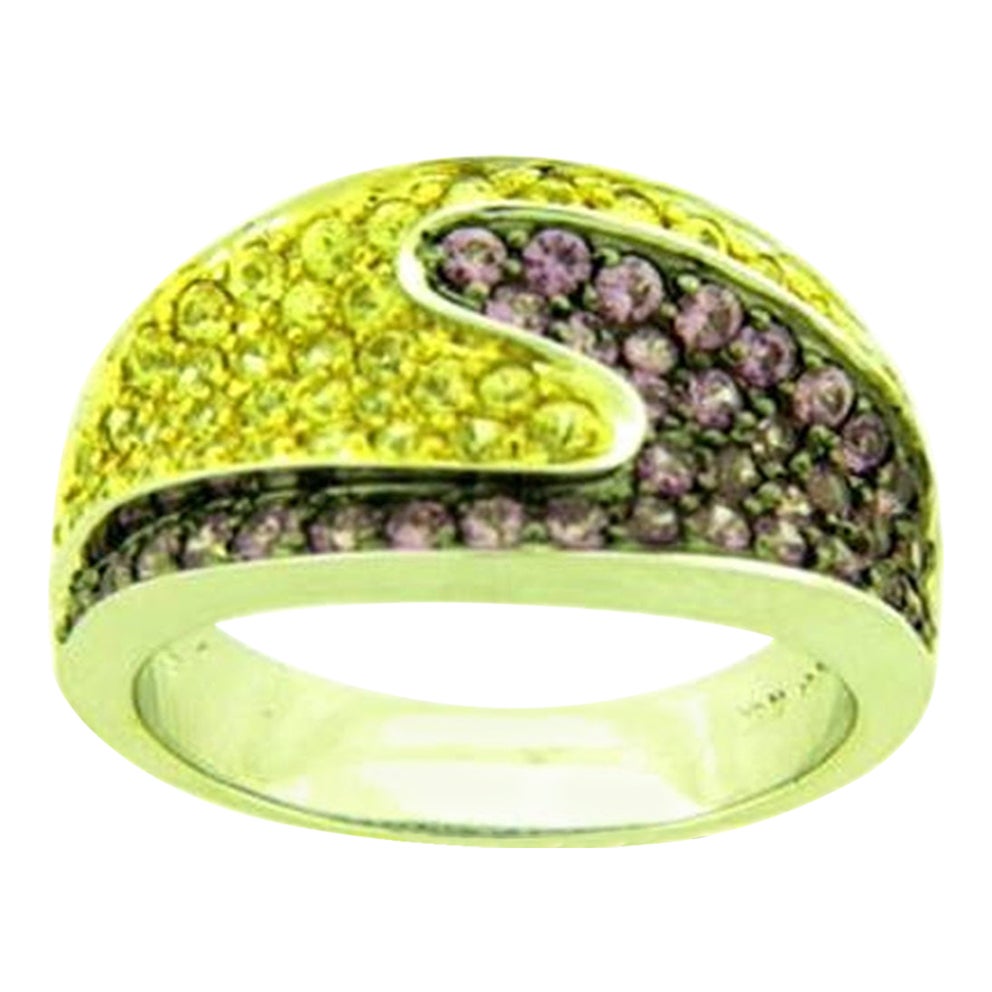 Anillo con zafiro rosa chicle y zafiro amarillo engastados en oro vainilla de 18 quilates