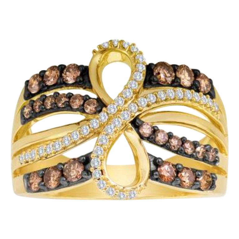 Ring mit Schokoladen-Diamanten, Vanille-Diamanten, gefasst in 14k Honey Gold