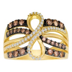 Ring mit Schokoladen-Diamanten, Vanille-Diamanten, gefasst in 14k Honey Gold