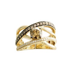 Anillo con Diamantes Chocolate , Diamantes Vainilla engastados en Oro Miel 14K