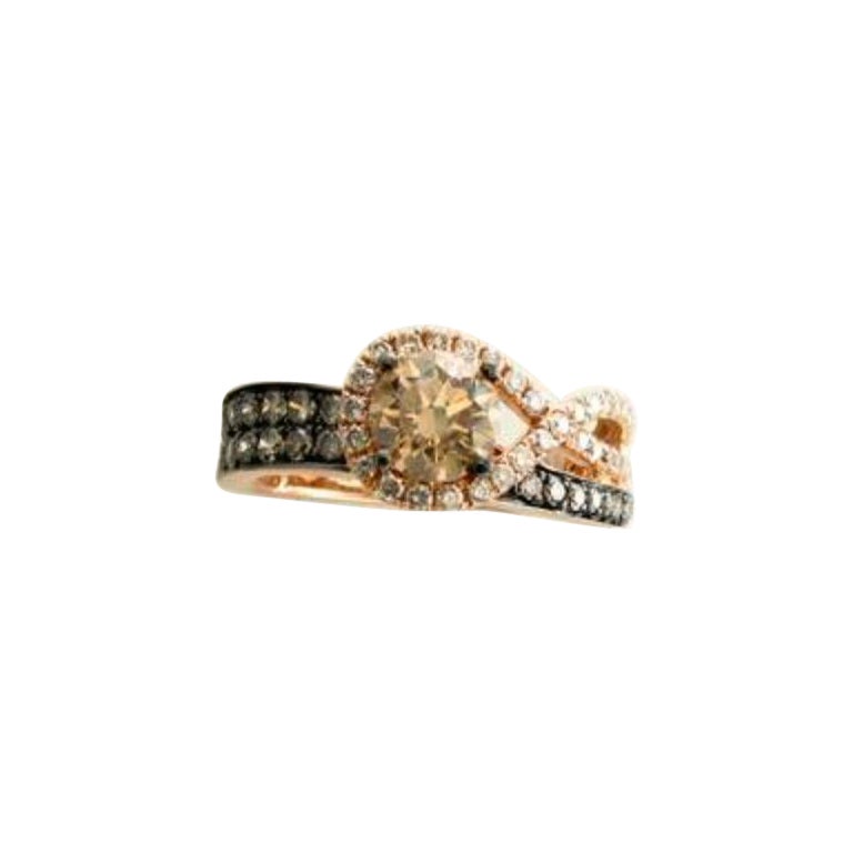 Anello con Diamanti al Cioccolato e Diamanti alla Vaniglia in Oro Fragola 14K