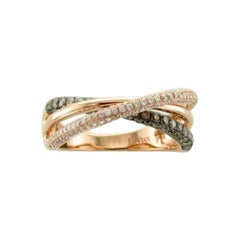 Anillo con Diamantes Chocolate , Diamantes Vainilla engastados en Oro Fresa de 14K