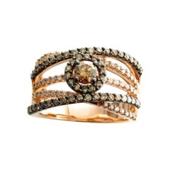 Anello con Diamanti al Cioccolato e Diamanti alla Vaniglia in Oro Fragola 14K
