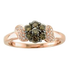 Anillo con Diamantes Chocolate , Diamantes Vainilla engastados en Oro Fresa de 14K