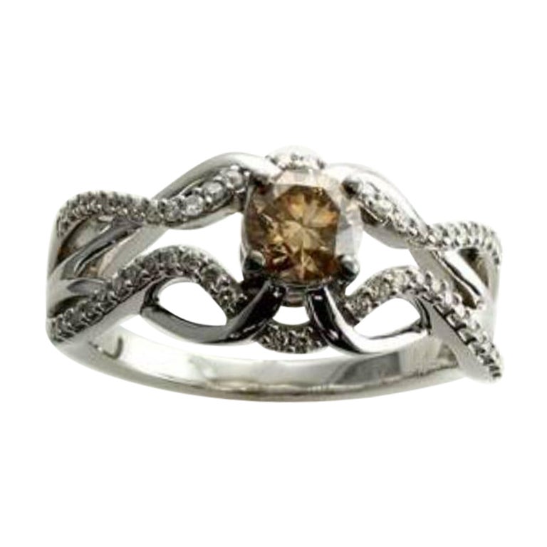 Anillo con Diamantes Chocolate , Diamantes Vainilla engastados en Oro Vainilla de 14K