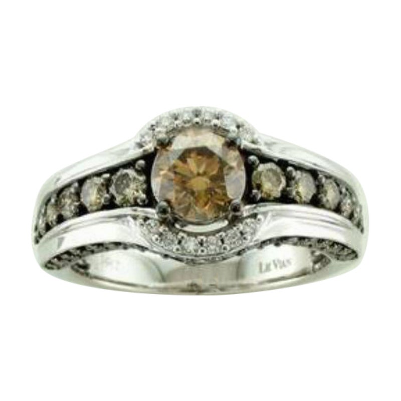 Bague avec diamants chocolat , diamants vanille sertis en or 14 carats en vente