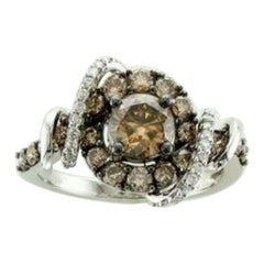 Anillo con Diamantes Chocolate , Diamantes Vainilla engastados en Oro Vainilla de 14K