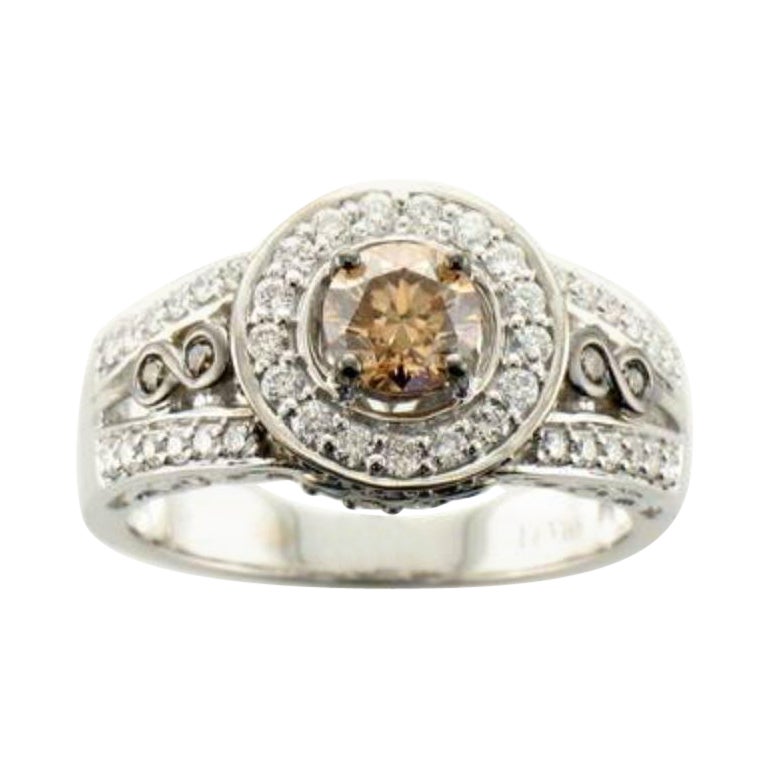 Ring mit schokoladenbraunen Diamanten und Vanilla-Diamanten in 14K Vanilla-Gold gefasst