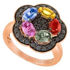 Ring featuring Orange, Green, Yellow, Pink Sapphire 
Diamonds set in 14K Gold
