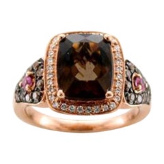 Anello con quarzo, zaffiro e diamanti vaniglia incastonati in oro fragola 14K
