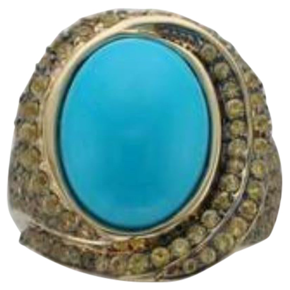 Anello con turchese blu Robins Egg, zaffiro giallo incastonato in oro miele 14K in vendita
