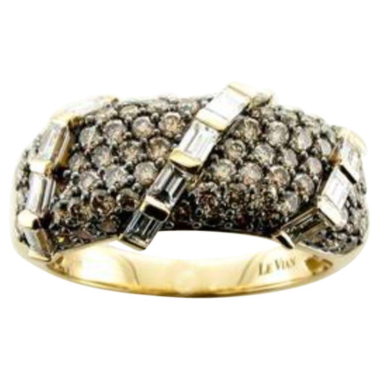 Bague sertie de diamants Vanille et de diamants Chocolat en or 14K Honey