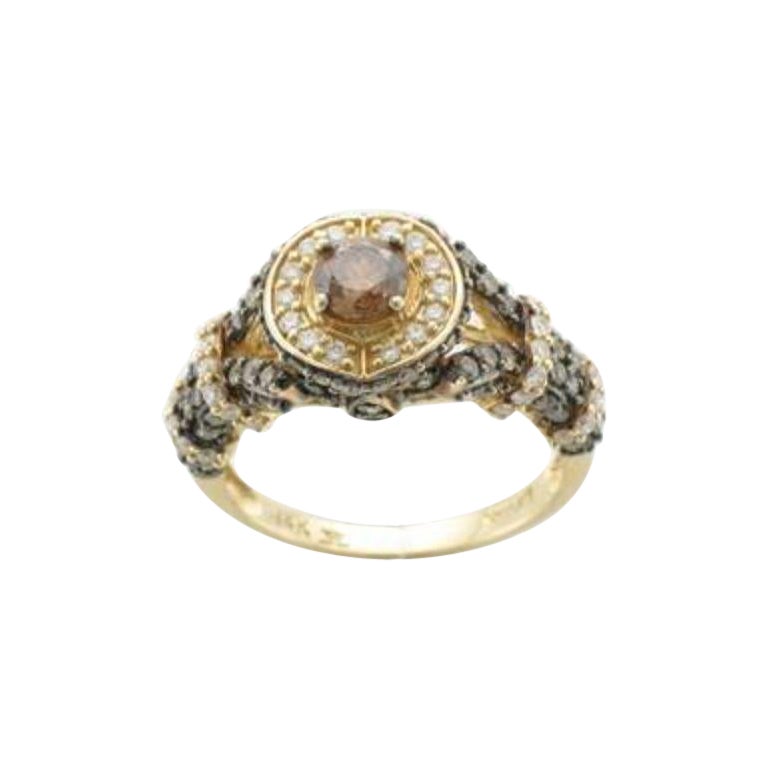 Anillo con Diamantes Vainilla , Diamantes Chocolate engastados en Oro Miel 14K
