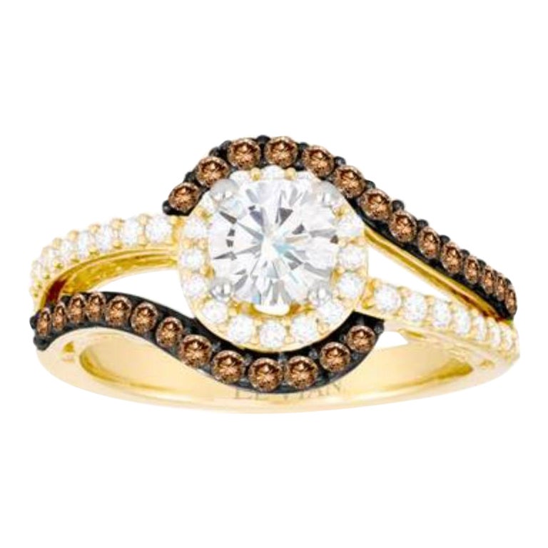 Anello con diamanti Vaniglia e diamanti Cioccolato in oro 14K bicolore