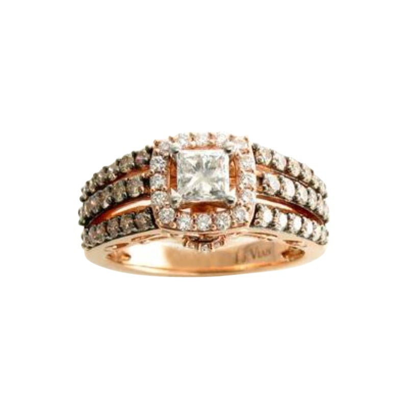 Anello con diamanti Vaniglia e diamanti Cioccolato in oro 14K bicolore