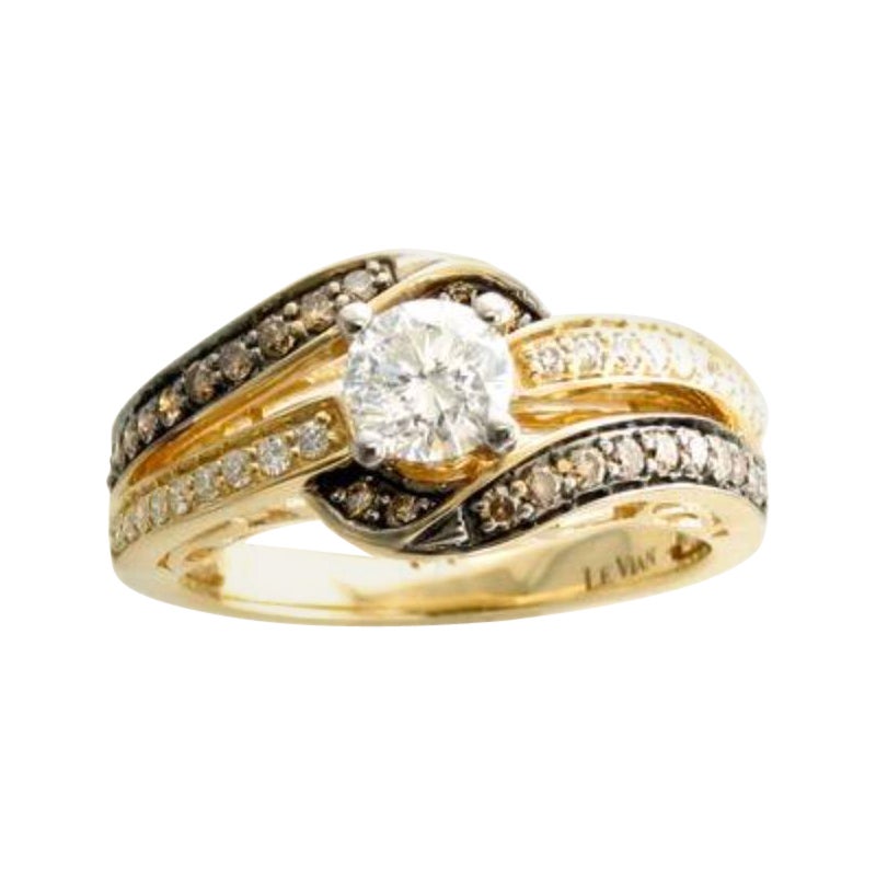 Anello con diamanti Vaniglia e diamanti Cioccolato in oro 14K bicolore