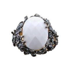 Ring featuring White Agate, Blueberry Tanzanite set in 14K Honey Gold