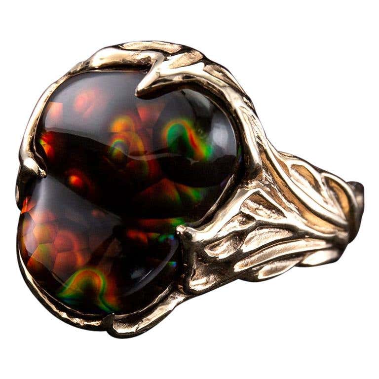 Ring Fire Agate Gold Rainbow Mexican Gemstone Agate Gift Unisex Men's ...