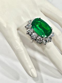 Harry Winston Style Lab Grown Emerald Diamond Cut CZ Oval Cluster Cocktail Ring