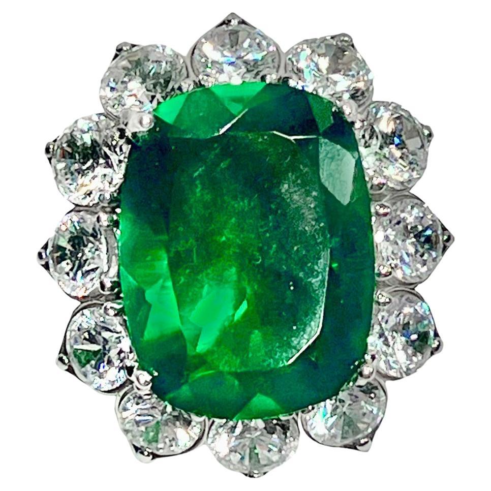 Harry Winston Style Lab Grown Emerald Diamond CZ Oval Cluster Cocktail Ring For Sale
