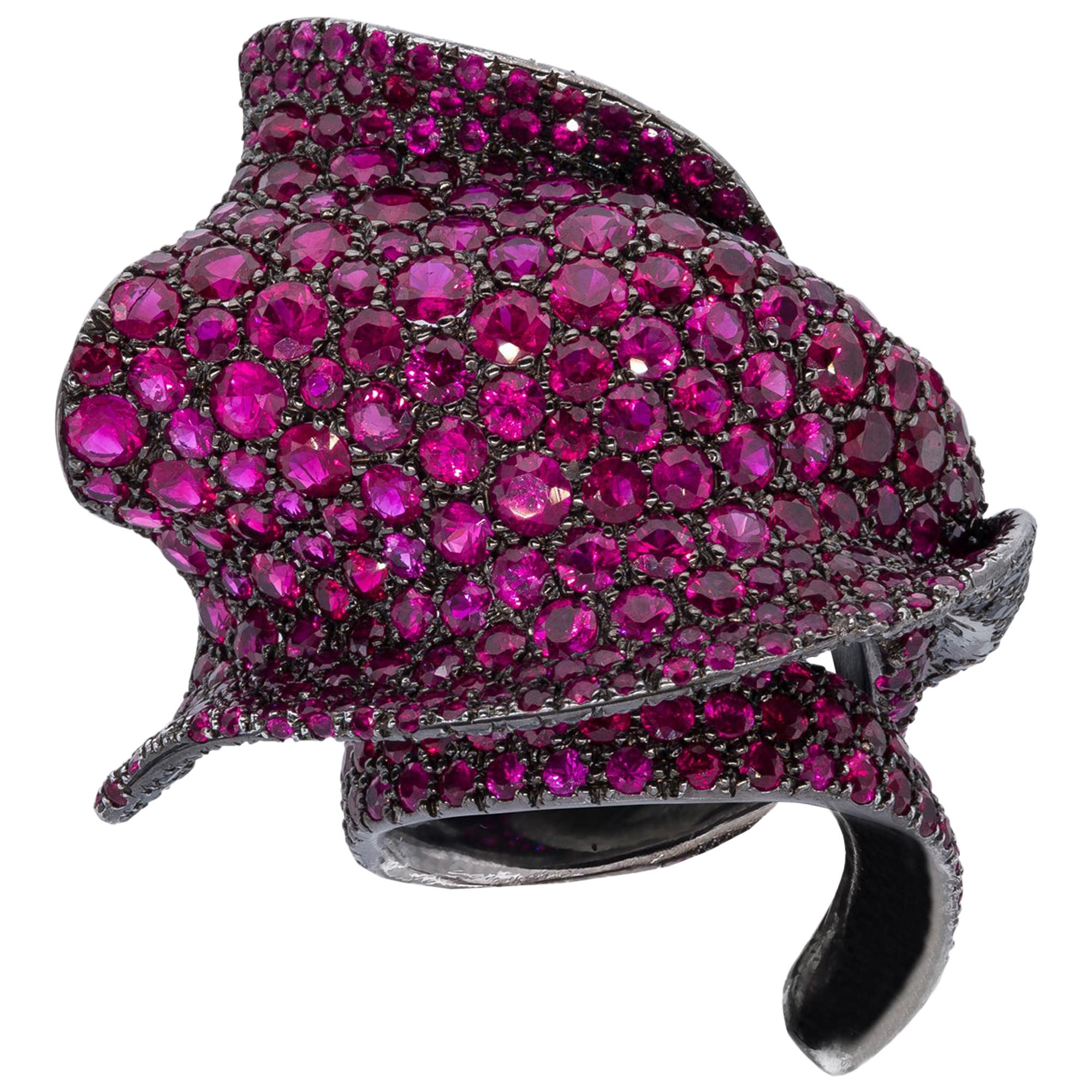 Ring from d'Avossa Masterpiece Collection with Rubies and Black Diamonds For Sale