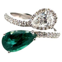 Ring Gia Diamonds Certified Emerald Withe Gold 18 Carats