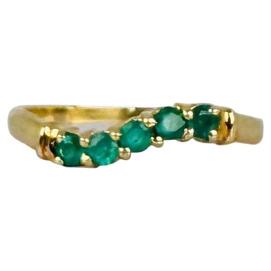 Ring gold 14k with 5 Green Emeralds 0.10 carat