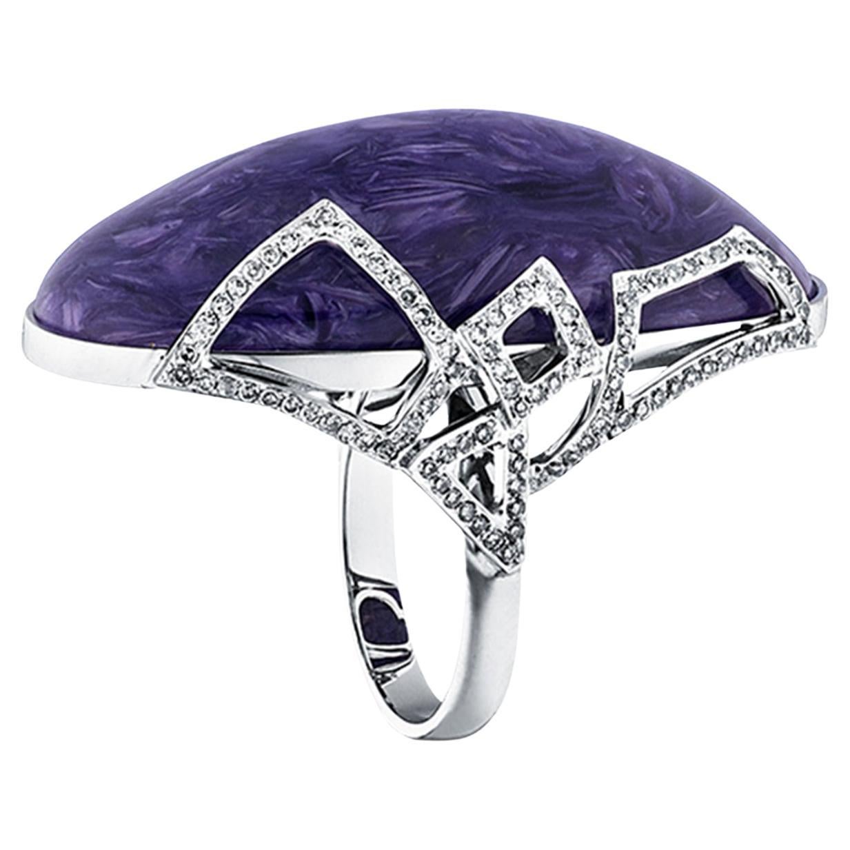 Ring Gold Charoite Diamond Cocktail engagement ring Violet Jewelry For Sale