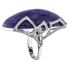 Ring Gold Charoite Diamond Cocktail engagement ring Violet Jewelry