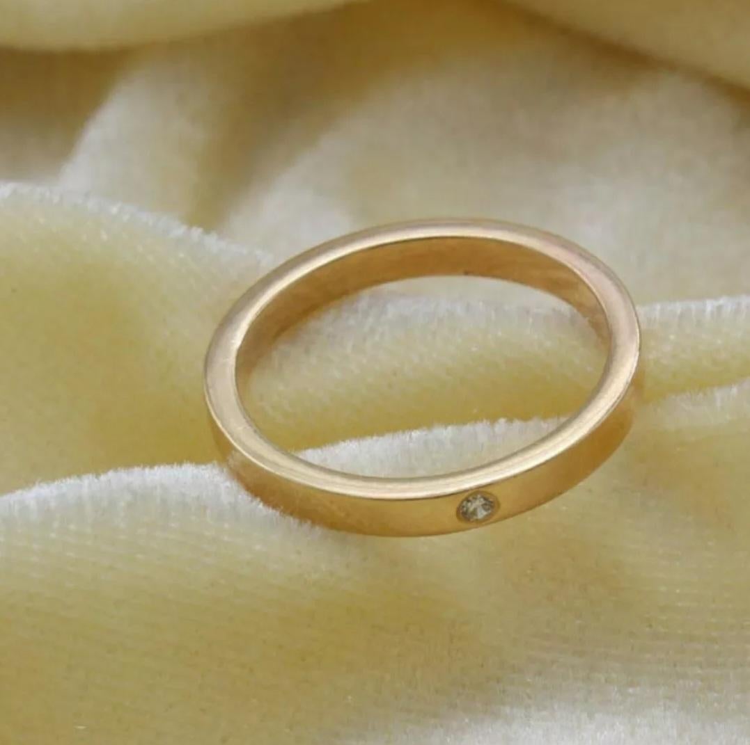 Ring Gold Diamond Engagement Bezel 14K Yellow Set Round Cut Wedding Band en vente 5