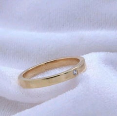 Ring Gold Diamond Engagement Bezel 14K Yellow Set Cut Round Wedding Band