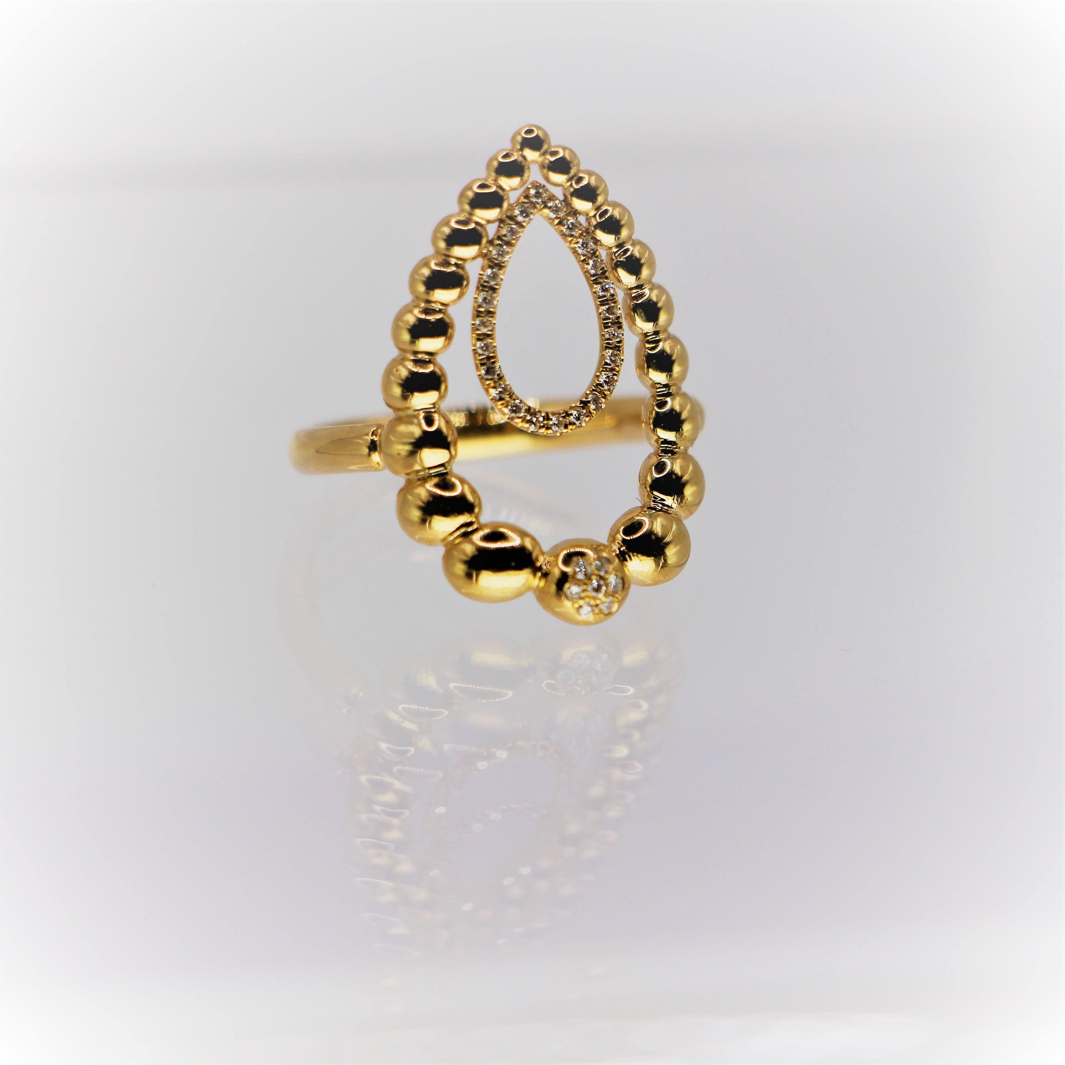 Im Angebot: Ring Granulation-Technik Birnenform 18Kt Gelbgold Diamanten im Brillantschliff () 4