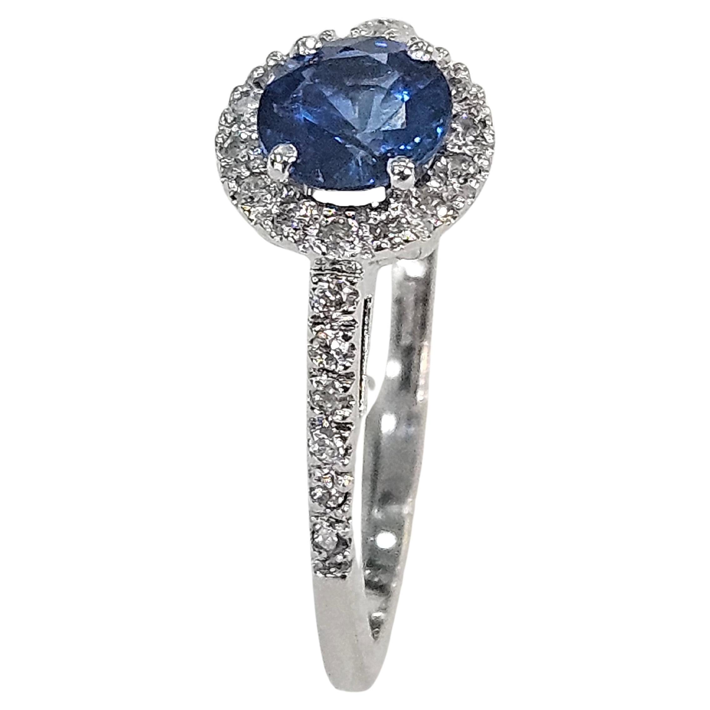 Anello Halo Zaffiro rotondo 0,80 carati e diamante naturale Oro bianco 18 carati in vendita 5