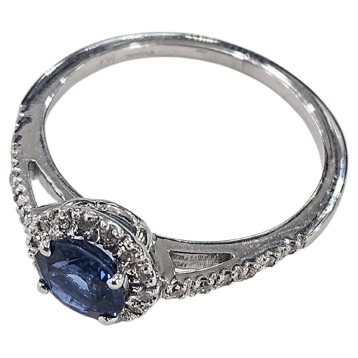 Anello Halo Zaffiro rotondo 0,80 carati e diamante naturale Oro bianco 18 carati in vendita 6