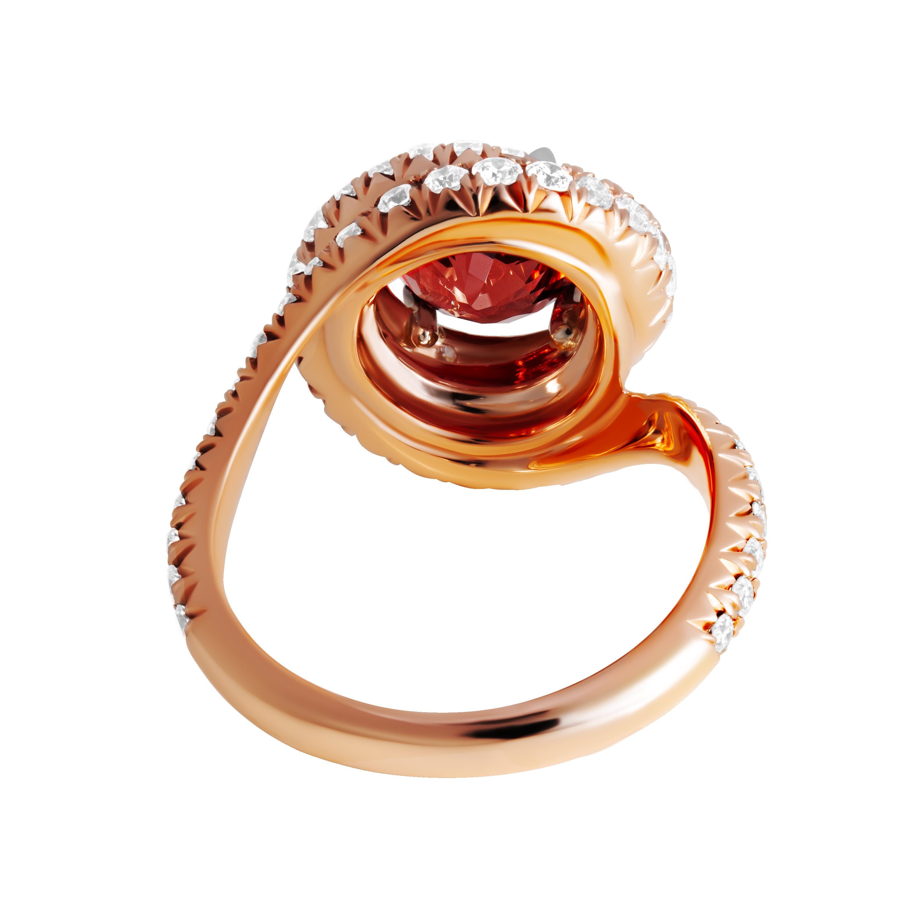 Modern Ring in 14K Rose Gold with 2.10ct Peach Spinel For Sale