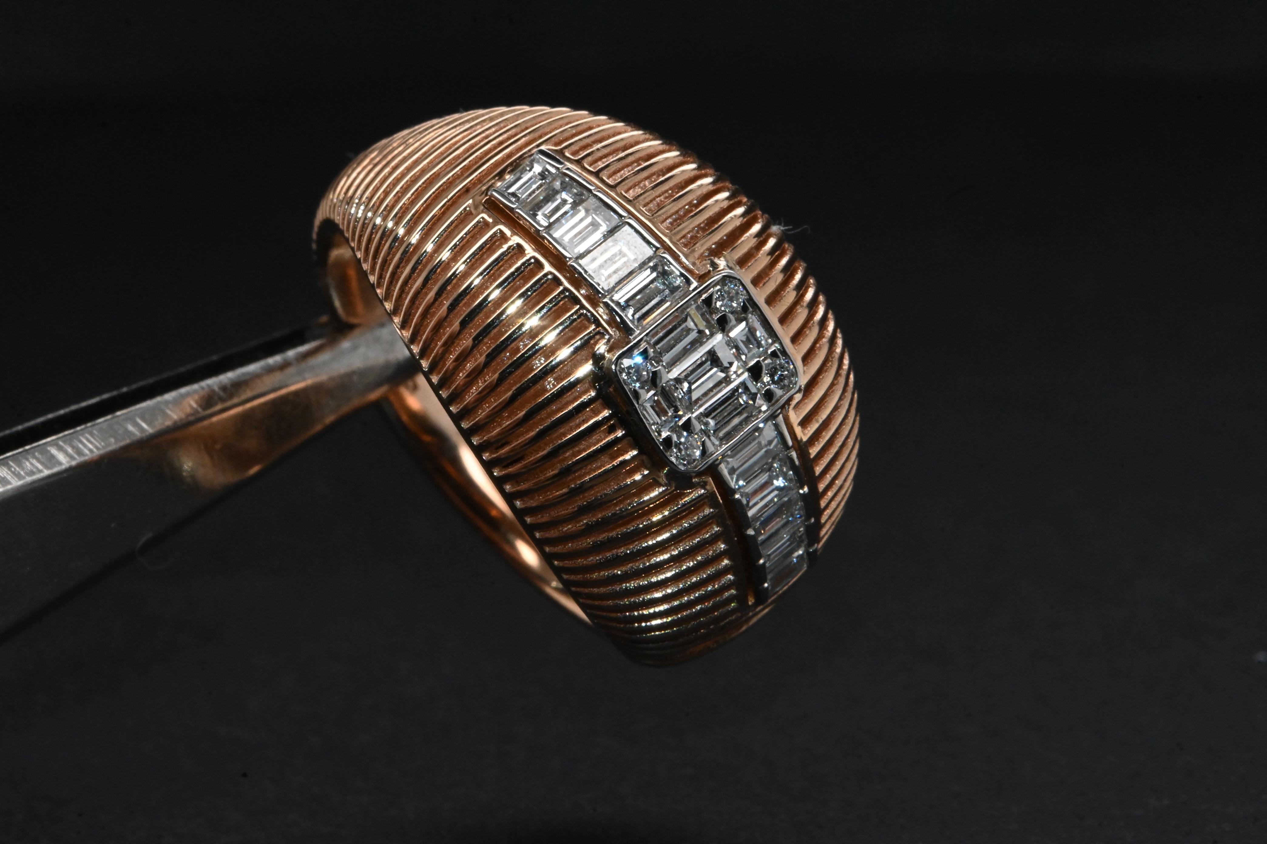 Baguette Cut Ring In 18-Carat Rose Gold With 0.60 Carat Diamond For Sale