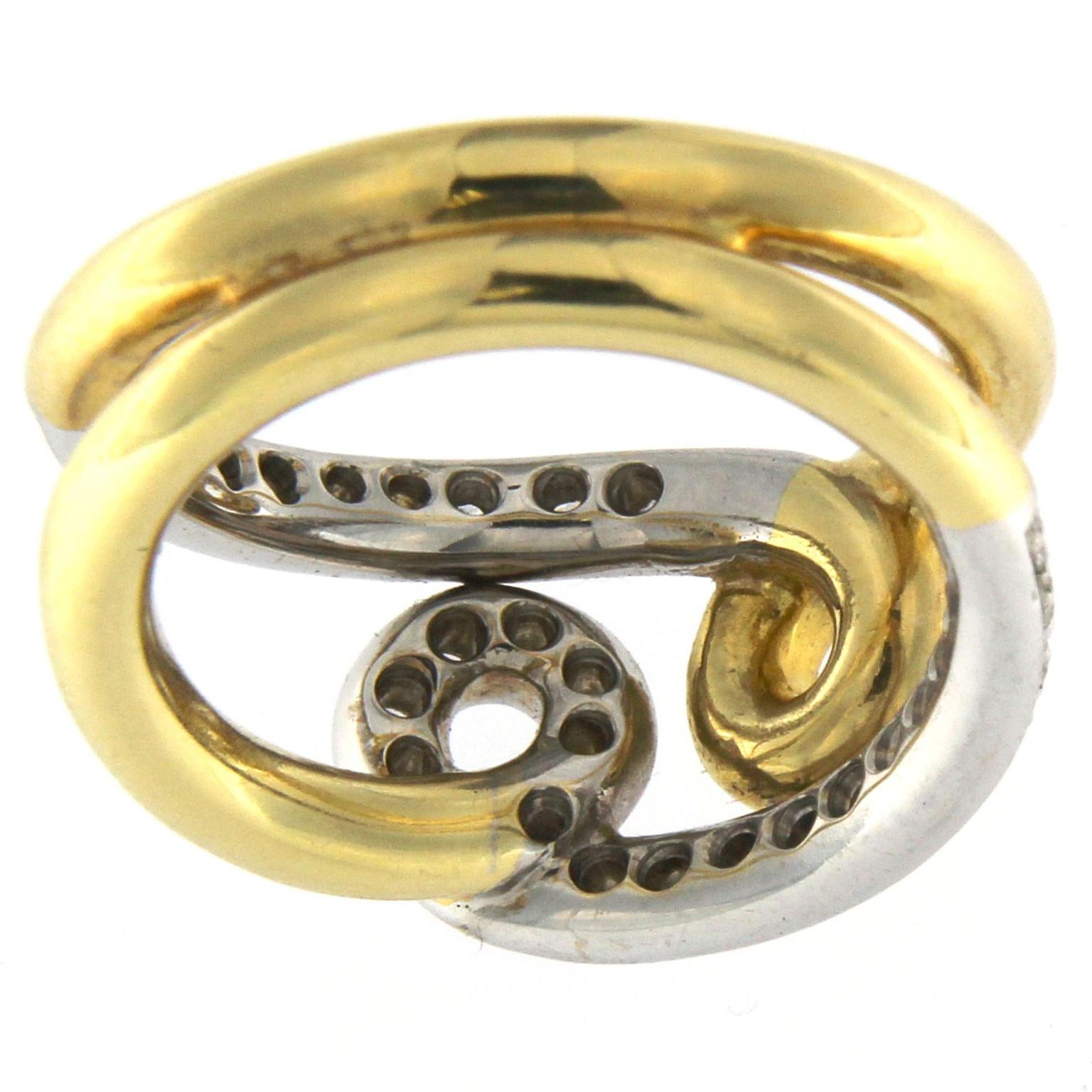 Brilliant Cut Ring in 18 Karat Yellow and White Gold and White Diamond For Sale
